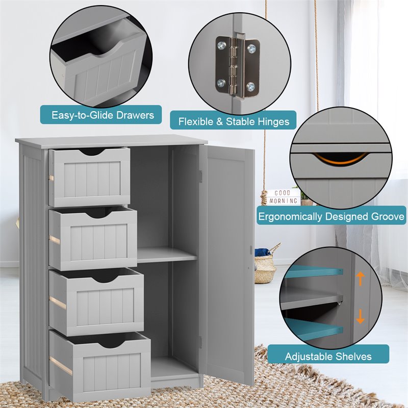 Pemberly Row MDF Board Free Standing Storage Cabinet w/ 2 Shelves in Gray