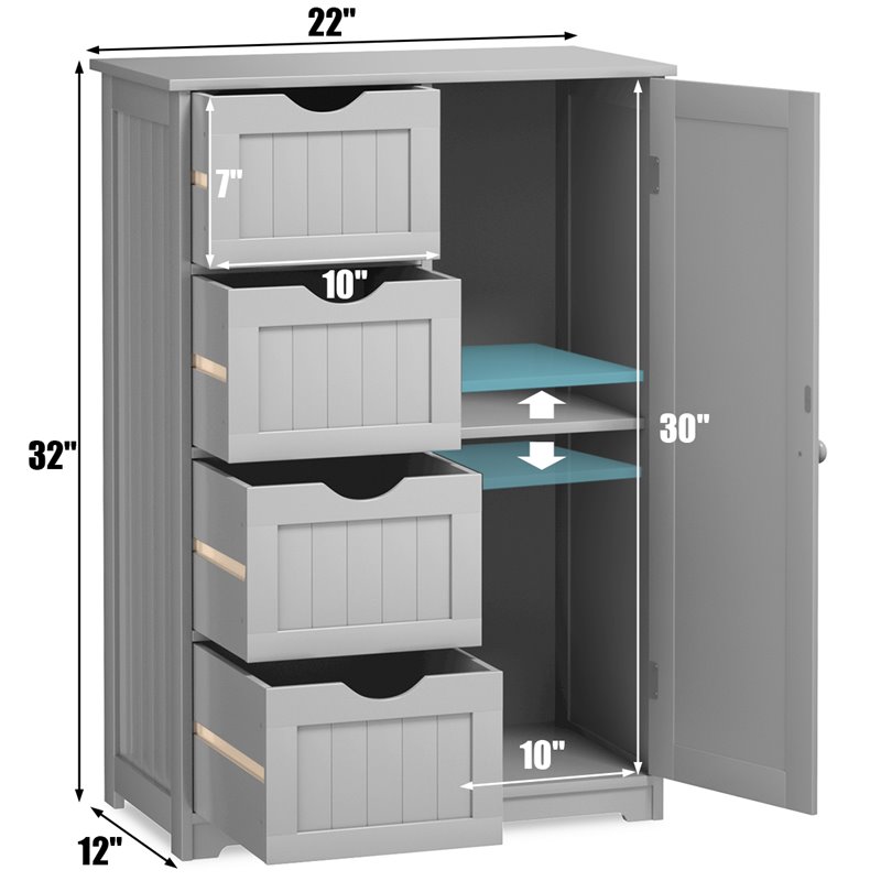 Pemberly Row MDF Board Free Standing Storage Cabinet w/ 2 Shelves in Gray