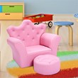 Pemberly Row Contemporary Polyurethane Kids Sofa with Ottoman in Pink