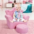 Pemberly Row Contemporary Polyurethane Kids Sofa with Ottoman in Pink