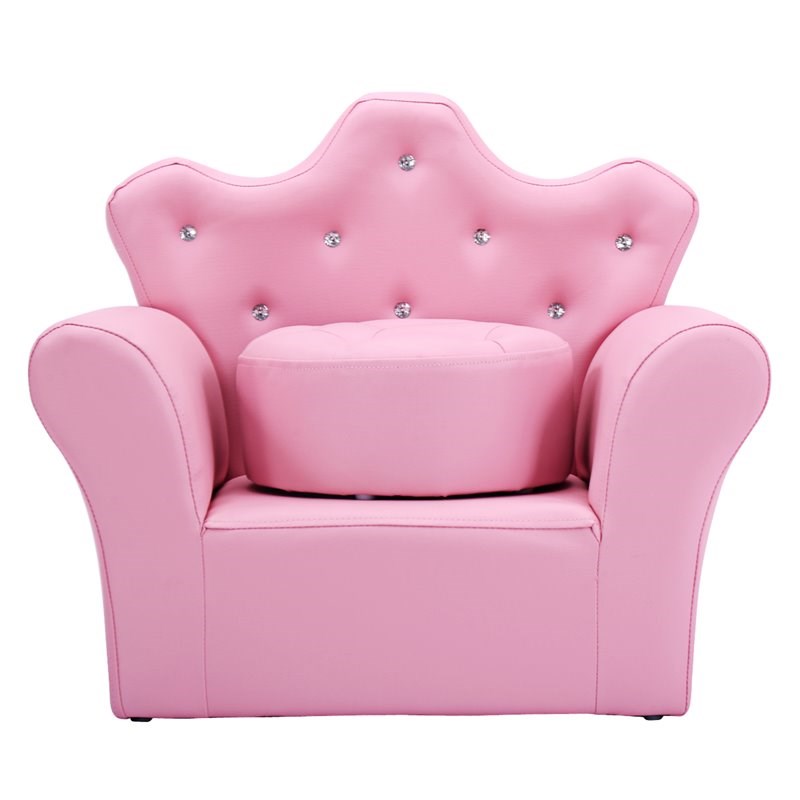Pemberly Row Contemporary Polyurethane Kids Sofa with Ottoman in Pink