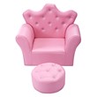 Pemberly Row Contemporary Polyurethane Kids Sofa with Ottoman in Pink