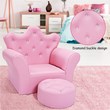 Pemberly Row Contemporary Polyurethane Kids Sofa with Ottoman in Pink