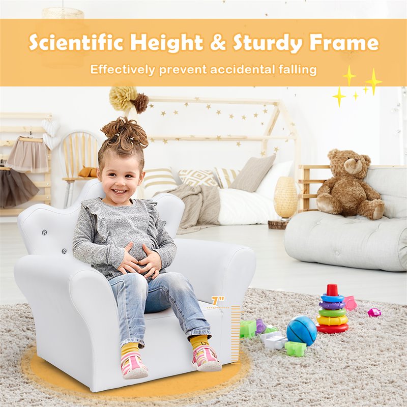 Pemberly Row Polyurethane and Wood Kids Princess Sofa with Ottoman in White