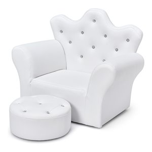 Pemberly Row Polyurethane and Wood Kids Princess Sofa with Ottoman in White