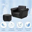 Pemberly Row Contemporary Polyurethane Kids Sofa with Ottoman in Black Finish