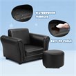 Pemberly Row Contemporary Polyurethane Kids Sofa with Ottoman in Black Finish