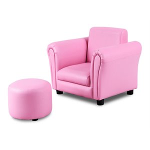 Pemberly Row 16&quot Contemporary Polyurethane Kids Sofa with Ottoman in Pink