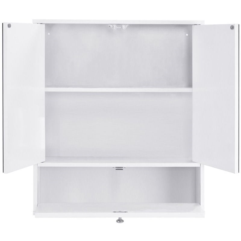 Pemberly Row Wood Wall Mount Bathroom Cabinet with 2 Mirrors in White