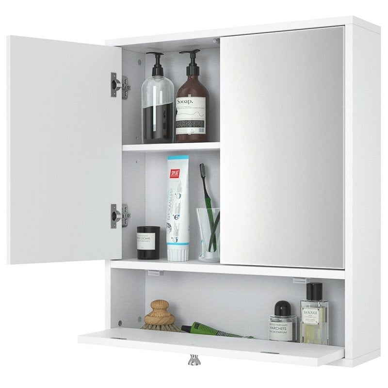 Pemberly Row Wood Wall Mount Bathroom Cabinet with 2 Mirrors in White