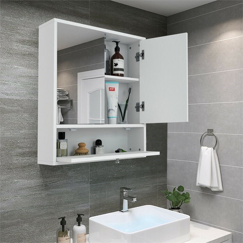 Pemberly Row Wood Wall Mount Bathroom Cabinet with 2 Mirrors in White
