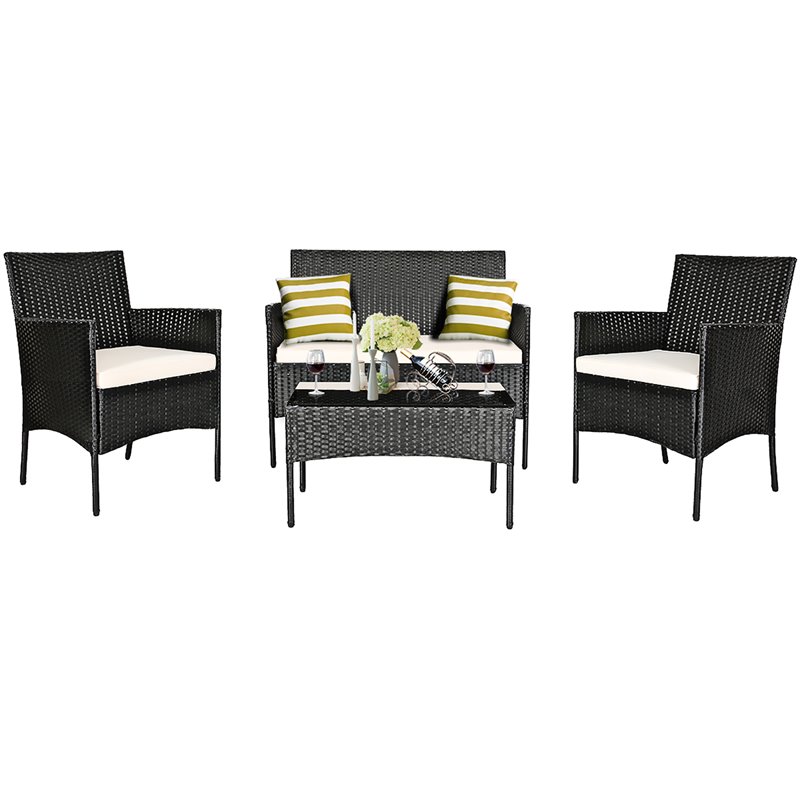 Pemberly Row 4-piece Contemporary Rattan Patio Furniture Set in Gray
