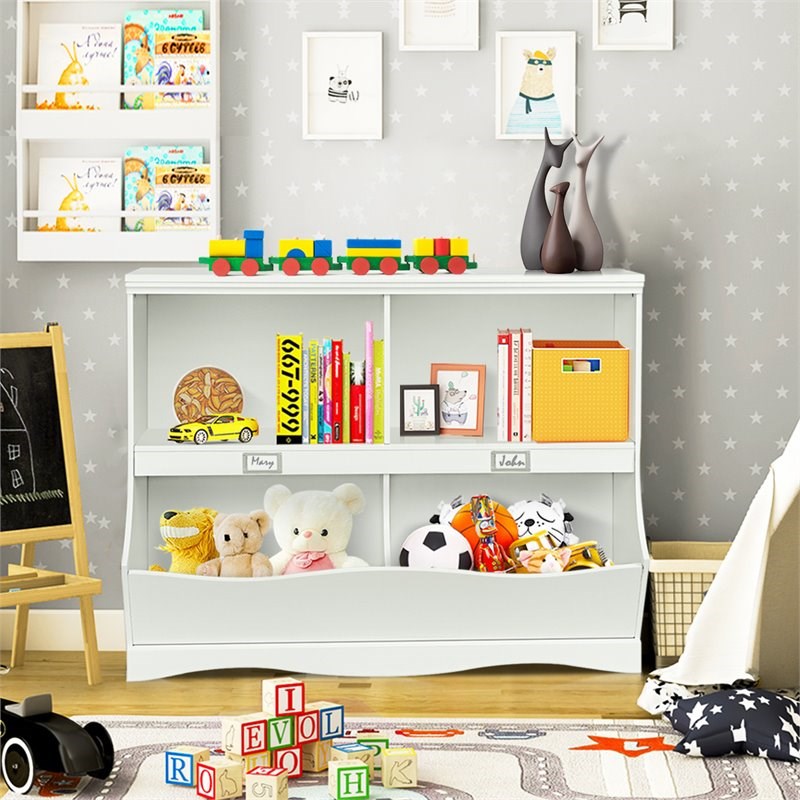 Pemberly Row Contemporary MDF Multi-bin Kids Toy Storage Organizer in White