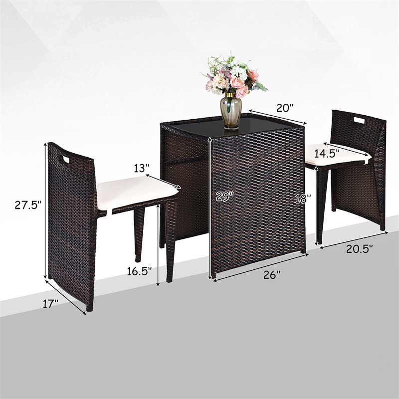 Pemberly Row 3-piece Contemporary Rattan and Steel Patio Bistro Set in Brown
