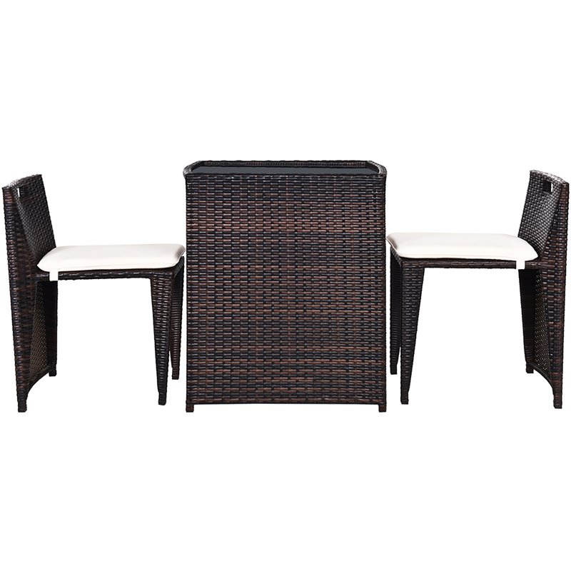 Pemberly Row 3-piece Contemporary Rattan and Steel Patio Bistro Set in Brown