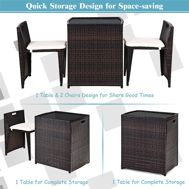 Pemberly Row 3-piece Contemporary Rattan and Steel Patio Bistro Set in Brown