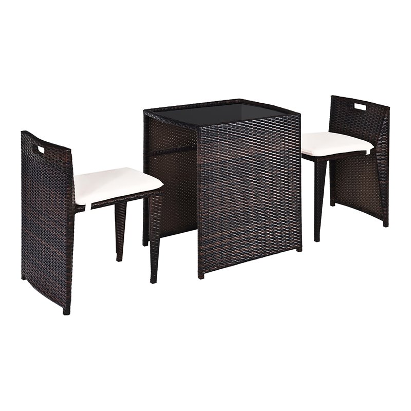 Pemberly Row 3-piece Contemporary Rattan and Steel Patio Bistro Set in Brown