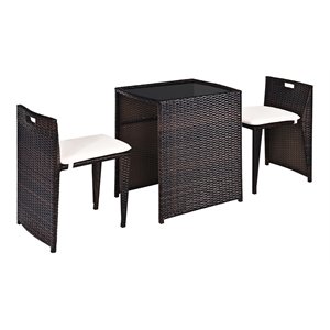 Pemberly Row 3-piece Contemporary Rattan and Steel Patio Bistro Set in Brown