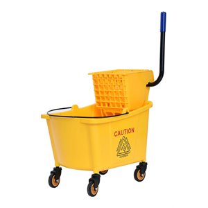 Pemberly Row 35-quart Plastic Side Press Wringer Mop Bucket in Yellow