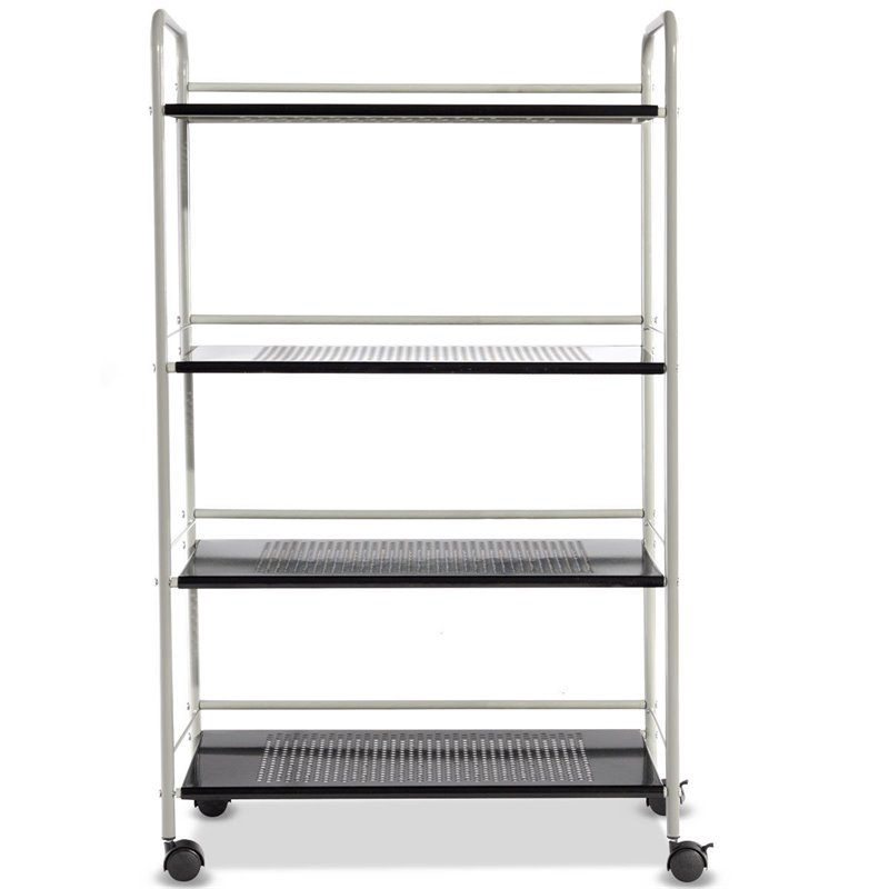 Pemberly Row 4-tier Steel Multifunction Rolling Storage Cart in White/Black