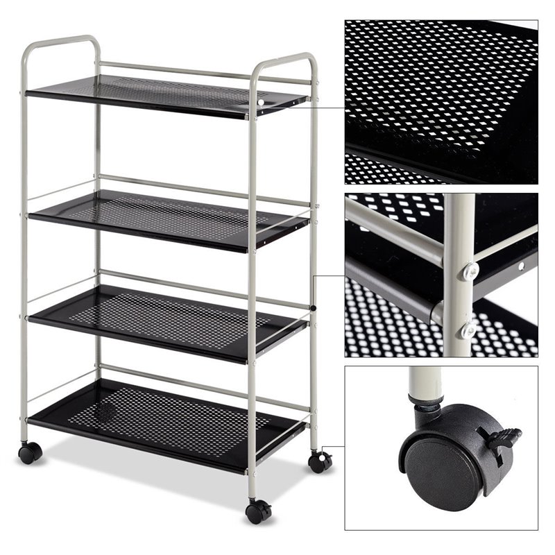 Pemberly Row 4-tier Steel Multifunction Rolling Storage Cart in White/Black