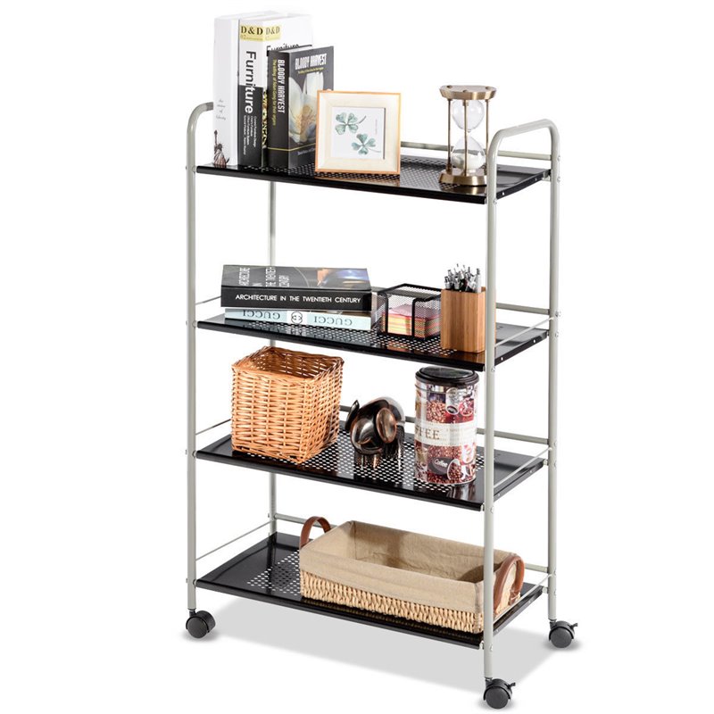 Pemberly Row 4-tier Steel Multifunction Rolling Storage Cart in White/Black