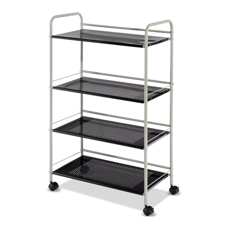 Pemberly Row 4-tier Steel Multifunction Rolling Storage Cart in White/Black