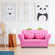 Pemberly Row Polyurethane Strawberry Kids Armrest Sofa with 2 Pillows in Pink