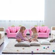 Pemberly Row Polyurethane Strawberry Kids Armrest Sofa with 2 Pillows in Pink