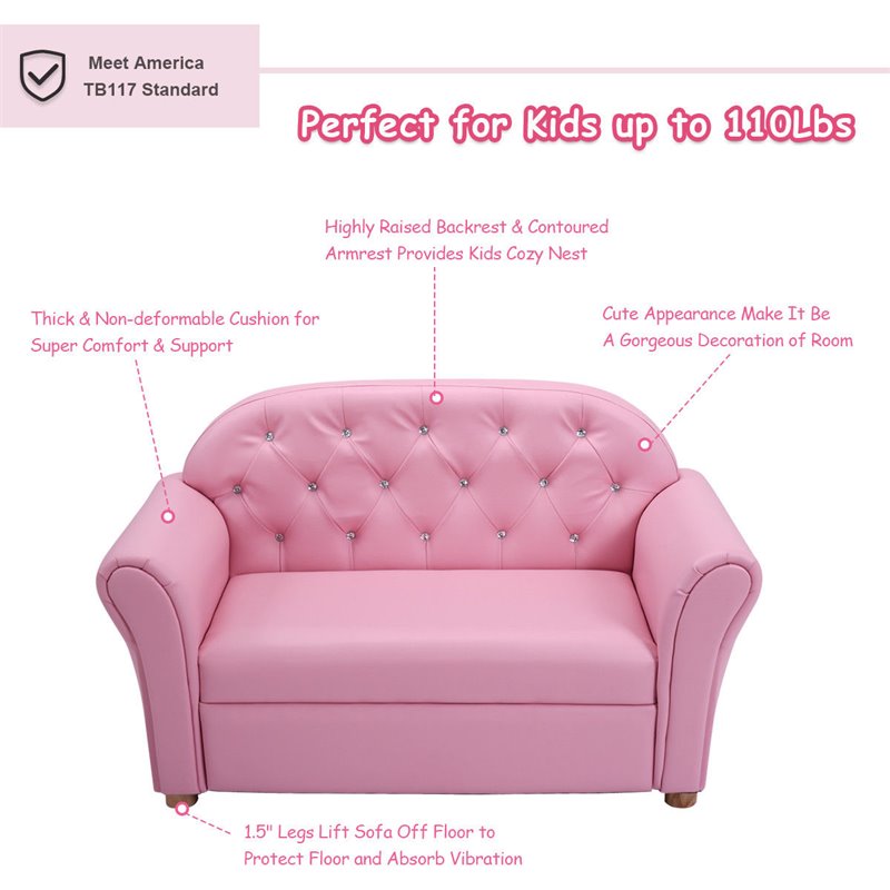 Pemberly Row Contemporary Polyurethane Princess Kids Armrest Sofa in Pink