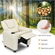 Pemberly Row PU Leather Kids Recliner with Footrest Cup Holder in Beige
