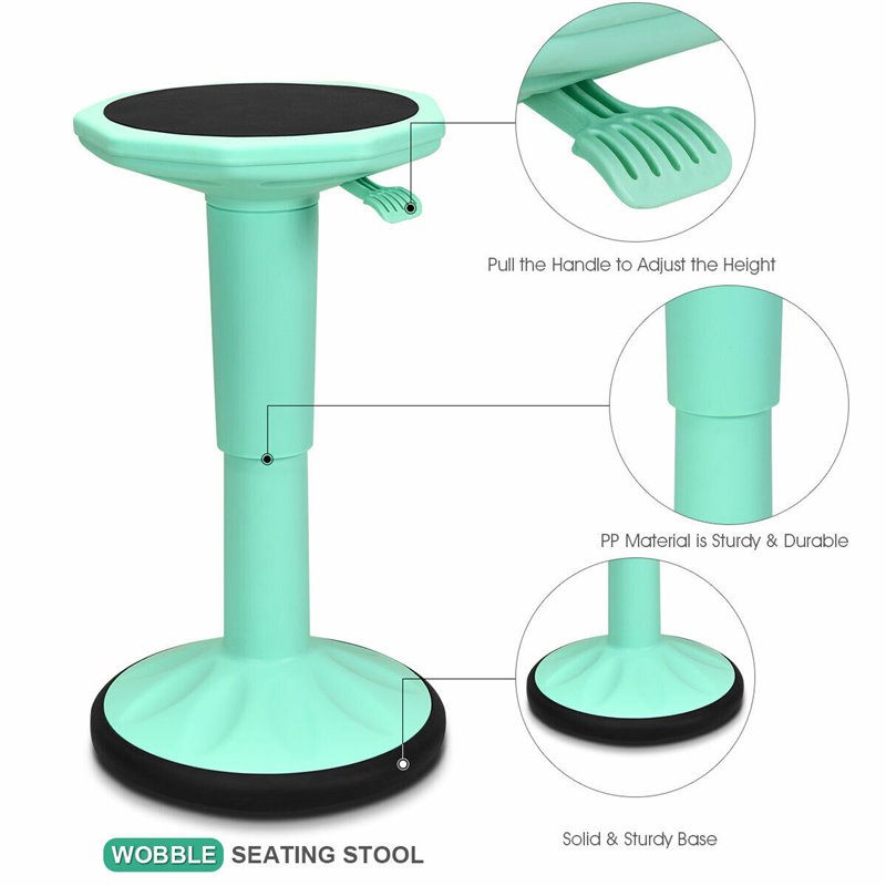 Pemberly Row Contemporary Plastic Wobble Sitting Stool in Mint Green