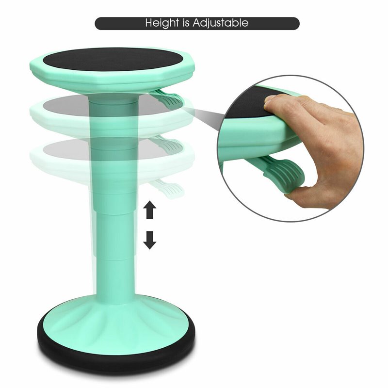 Pemberly Row Contemporary Plastic Wobble Sitting Stool in Mint Green