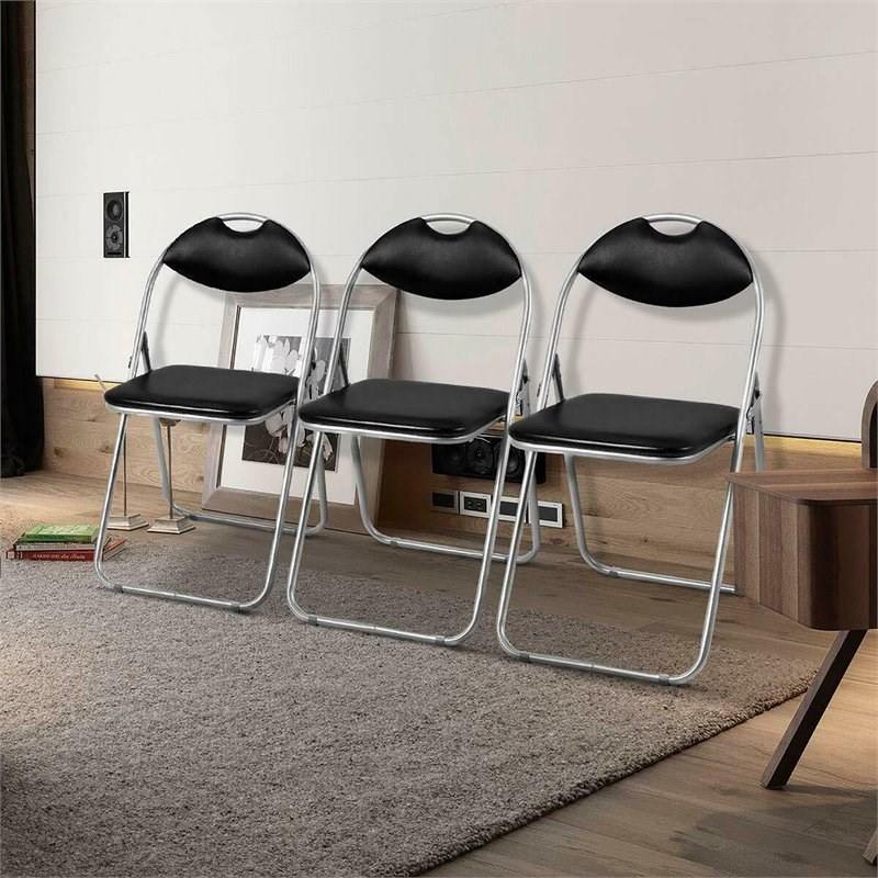 Pemberly Row U-shaped Contemporary Metal Folding Chairs in Black (Set of 6)