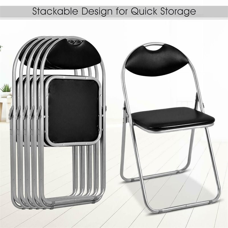 Pemberly Row U-shaped Contemporary Metal Folding Chairs in Black (Set of 6)