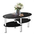 Pemberly Row Tempered Glass Coffee Table with 2 Bottom Shelves in Black