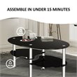 Pemberly Row Tempered Glass Coffee Table with 2 Bottom Shelves in Black