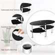 Pemberly Row Tempered Glass Coffee Table with 2 Bottom Shelves in Black