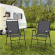 Pemberly Row Iron and Fabric Patio Folding Chair with Armrest in Gray (Set of 4)