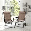 Pemberly Row Steel & Fabric Patio Folding Chair with Armrest in Brown (Set of 2)