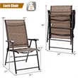 Pemberly Row Steel & Fabric Patio Folding Chair with Armrest in Brown (Set of 2)