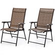 Pemberly Row Steel & Fabric Patio Folding Chair with Armrest in Brown (Set of 2)