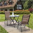 Pemberly Row Steel & Fabric Patio Folding Chair with Armrest in Brown (Set of 2)