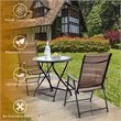 Pemberly Row Steel & Fabric Patio Folding Chair with Armrest in Brown (Set of 2)