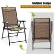 Pemberly Row Steel & Fabric Patio Folding Chair with Armrest in Brown (Set of 2)