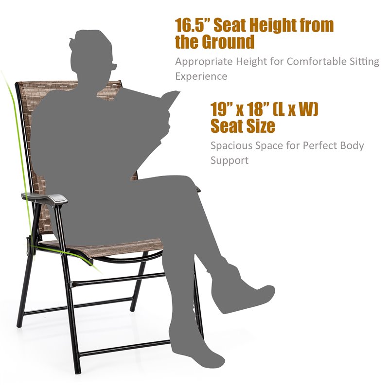 Pemberly Row Steel & Fabric Patio Folding Chair with Armrest in Brown (Set of 2)