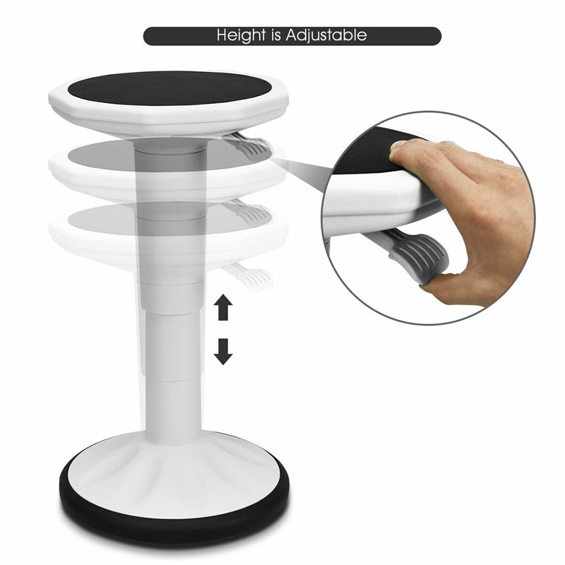 Pemberly Row Contemporary Plastic Wobble Sitting Stool in White Finish