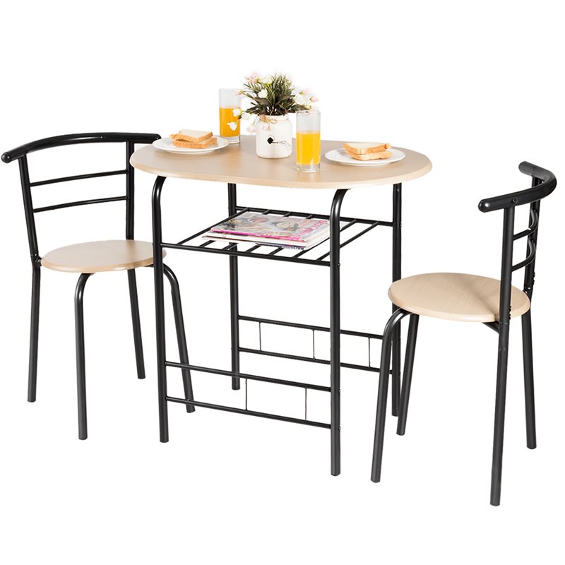 Pemberly Row 3-piece MDF and Steel Dining Set with Table and 2 Chairs in Natural