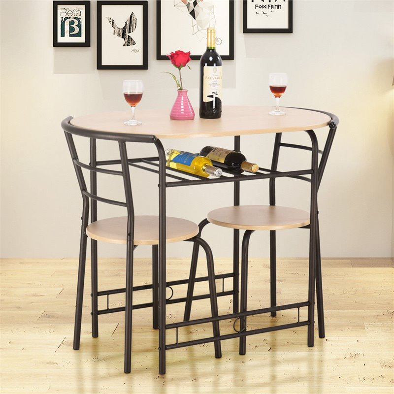 Pemberly Row 3-piece MDF and Steel Dining Set with Table and 2 Chairs in Natural