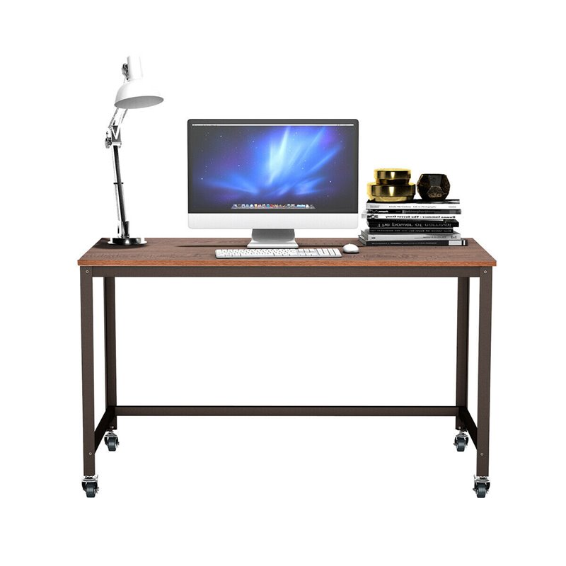 Pemberly Row Contemporary Particleboard and Steel Rolling Computer Desk in Brown